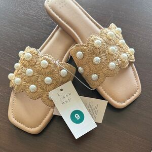 A New Day Tan Pearl Embellished Slides